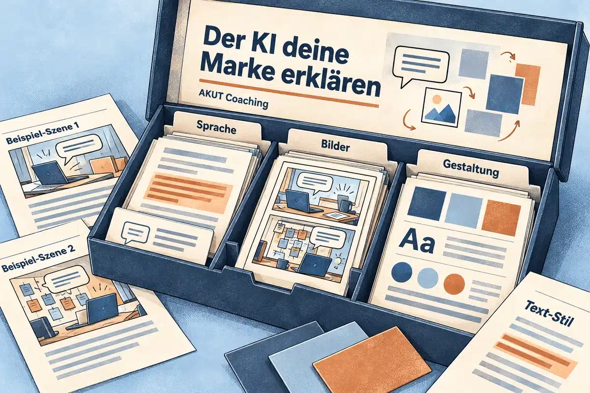 Eine Materialbox bündelt Bildbeispiele, Farben und Tonalität für ein Markenbriefing.