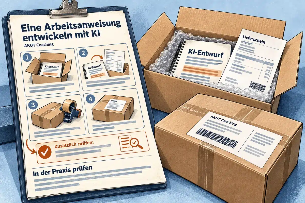 Eine Arbeitsanweisung wird an den tatsächlichen Schritten einer Verpackungsaufgabe geprüft.